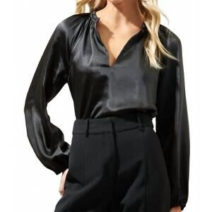 NEW SUGARLIPS alcazar raglan sleeve satin blouse in black